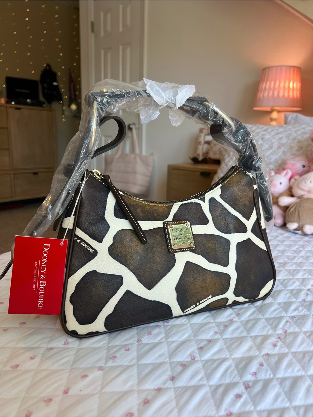 NWT Vintage Y2K Dooney & Bourke Giraffe Print Leather Hobo Shoulder Bag - Picture 2 of 6